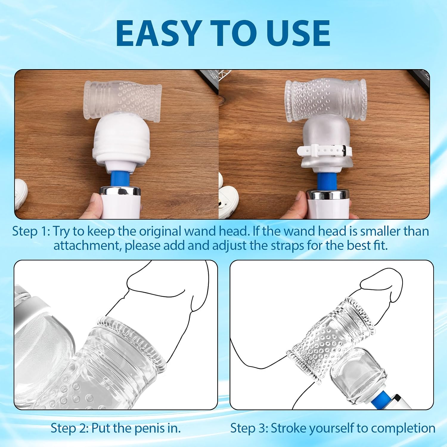 Wand Attachment Male Masturbator Accessories Sex Toys for Penis Stimulation – Adjustable Size, Dual Textures Stimulation, Wand Massager Head Attachments, Male Masturbator Sleeve for Wand Vibrator