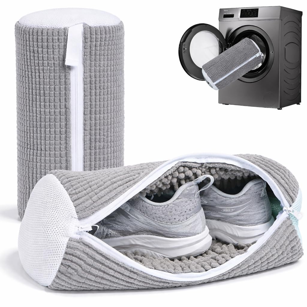 PRANSHI ENTERPRISE Shoe Washing Machine Bag for Sneakers & Delicates, Reusable Laundry Shoe Pouch with Zipper, Plush Protective Washer & Dryer Bag for Shoes, Toys & Clothes (Grey)-image-36