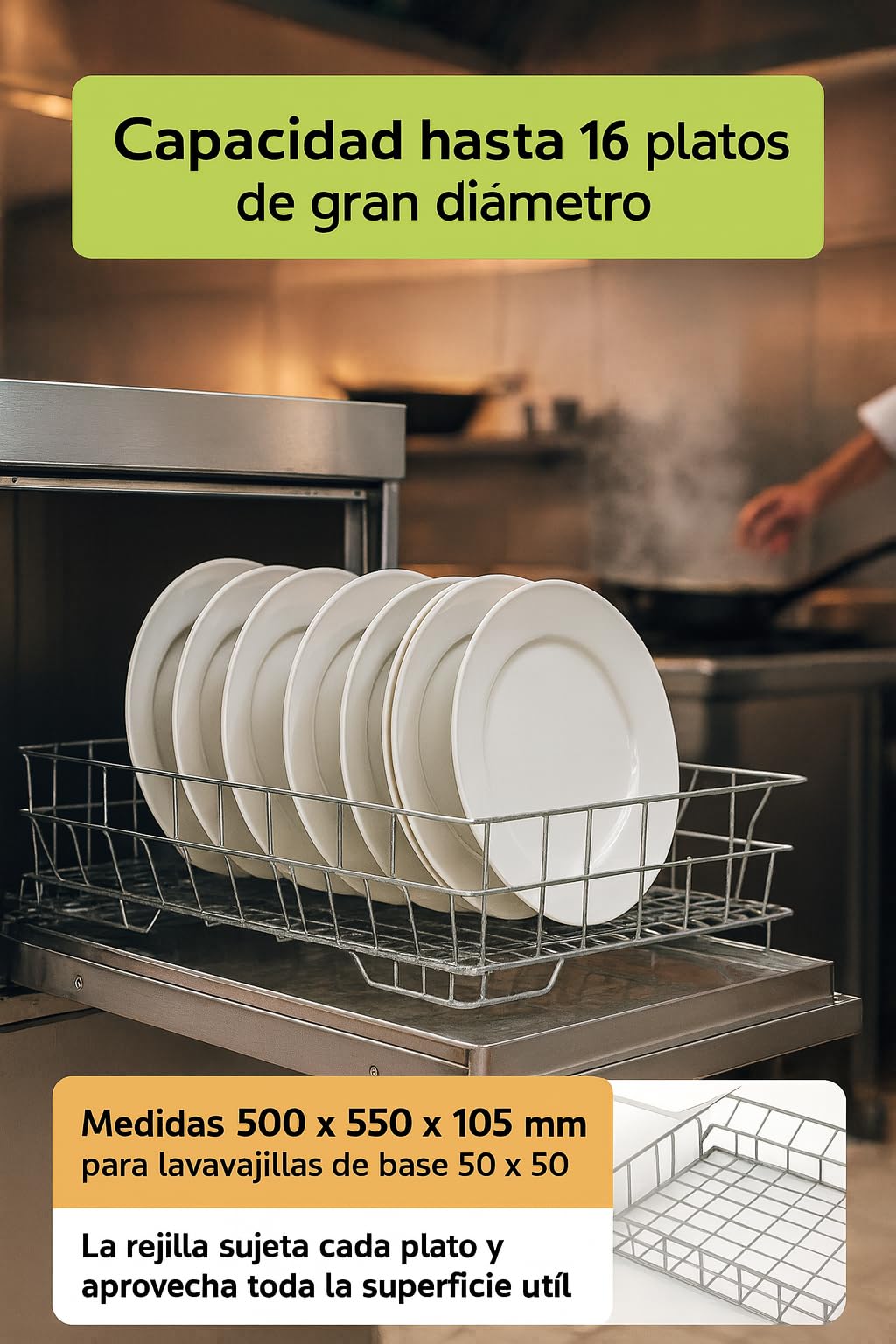 Cesta Platos Abierta 500x550x105 Metalica Lavavajillas Industrial 50x55 Compatible Con Jemi GS82 GS83 GS100 GS102 Repuesto 3502050 Cesto Platos Profesional Hosteleria y Bares