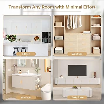 6 Pack Süblack Kitchen Handles Invisible Cabinet Handles 64mm Hole Centre, Flush Pull Handles for Kitchen Cabinets, Wardrobe Doors, Drawers(Matt Gold)