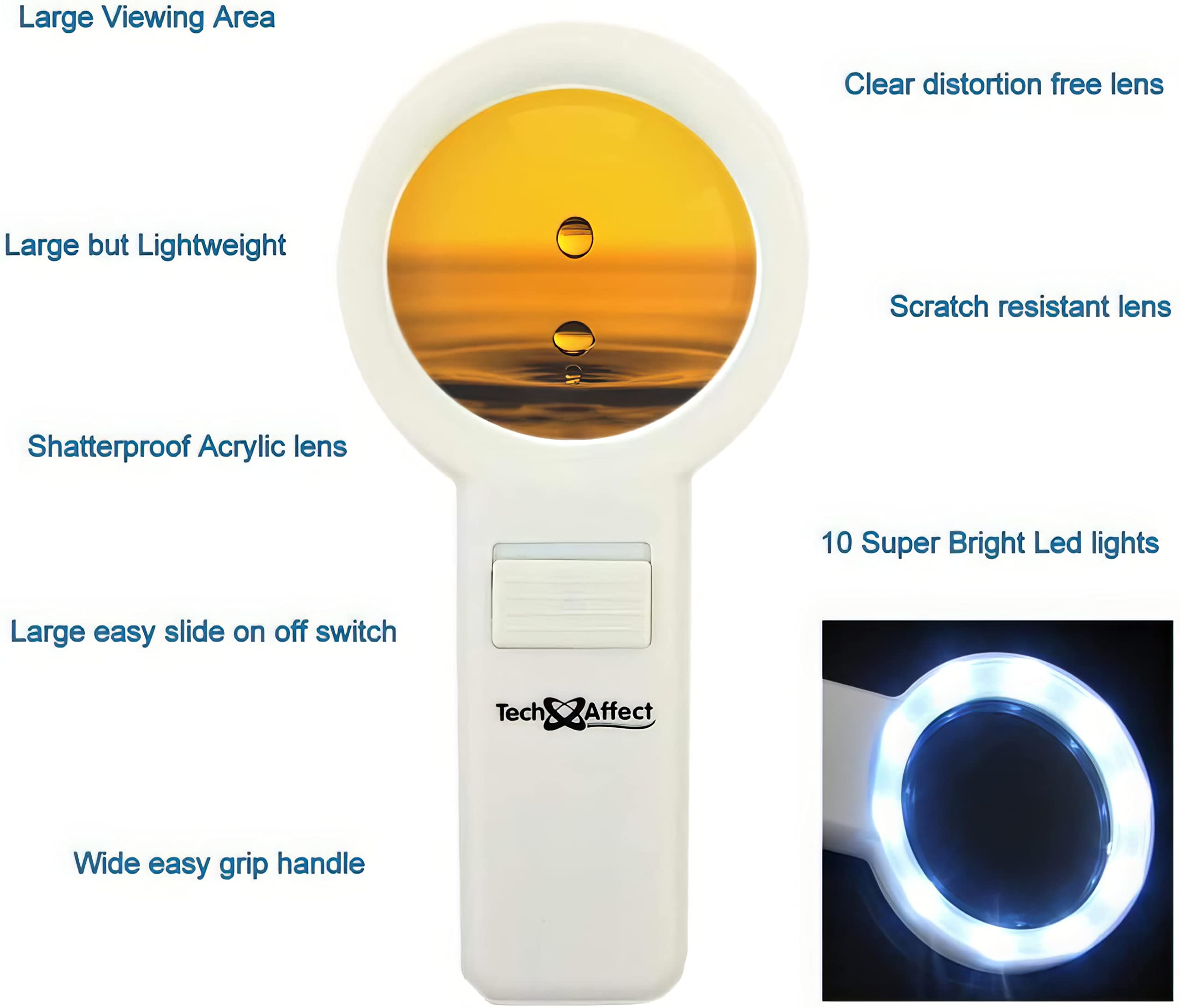 Hand Held Magnifying Glasses with Light - Strong Magnifier with Hand Lens - White 2 pack, 67mm - Image 2