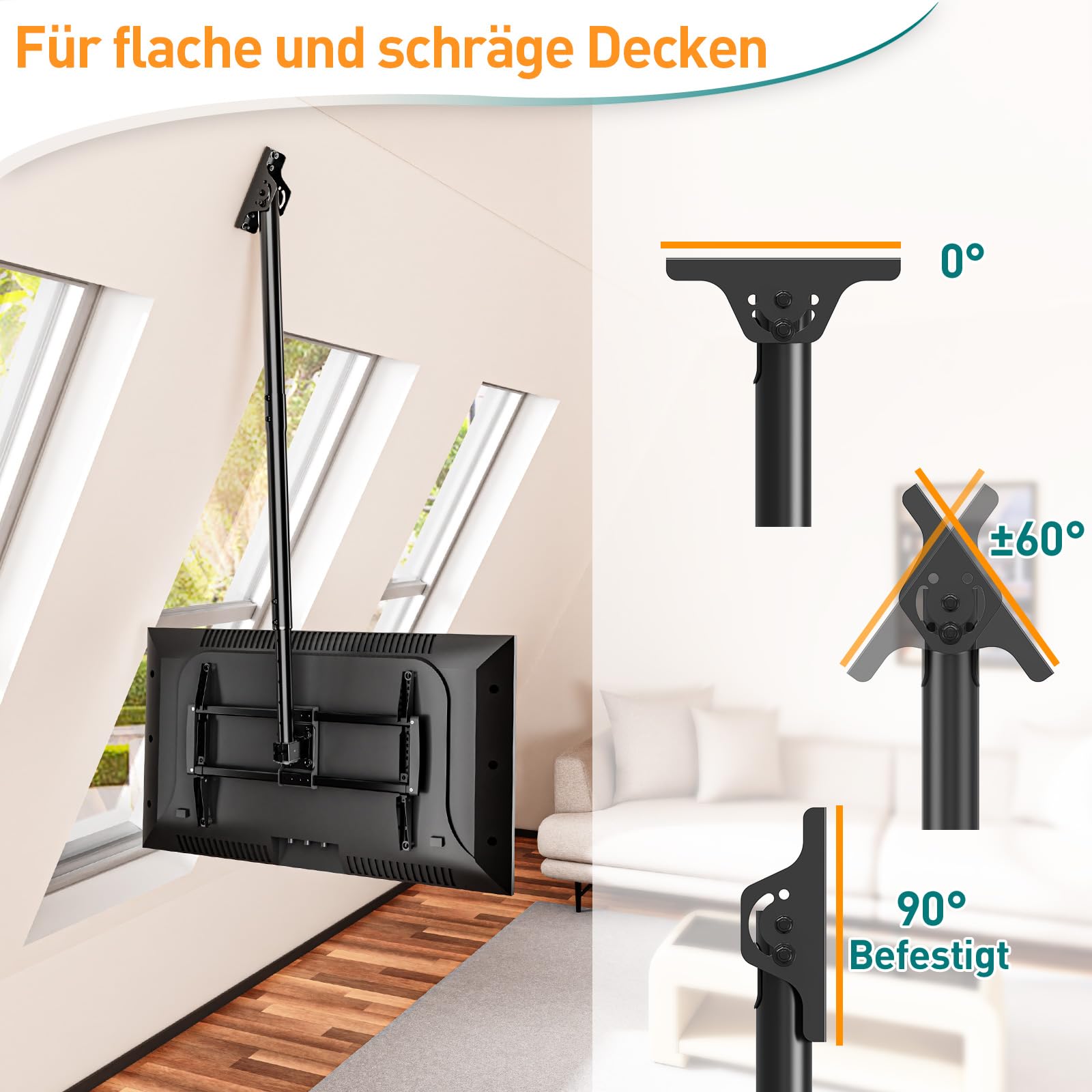 Support TV Plafond ELIVED Pour La Plupart Des Téléviseurs