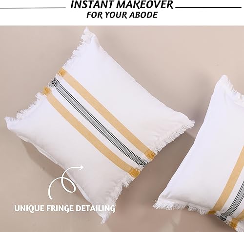 Miniatura 5 de Folkulture Fundas de almohada para sofá, almohadas decorativas de 18 x 18 pulgadas para sala de estar, 100% algodón bohemio o lindas almohadas para