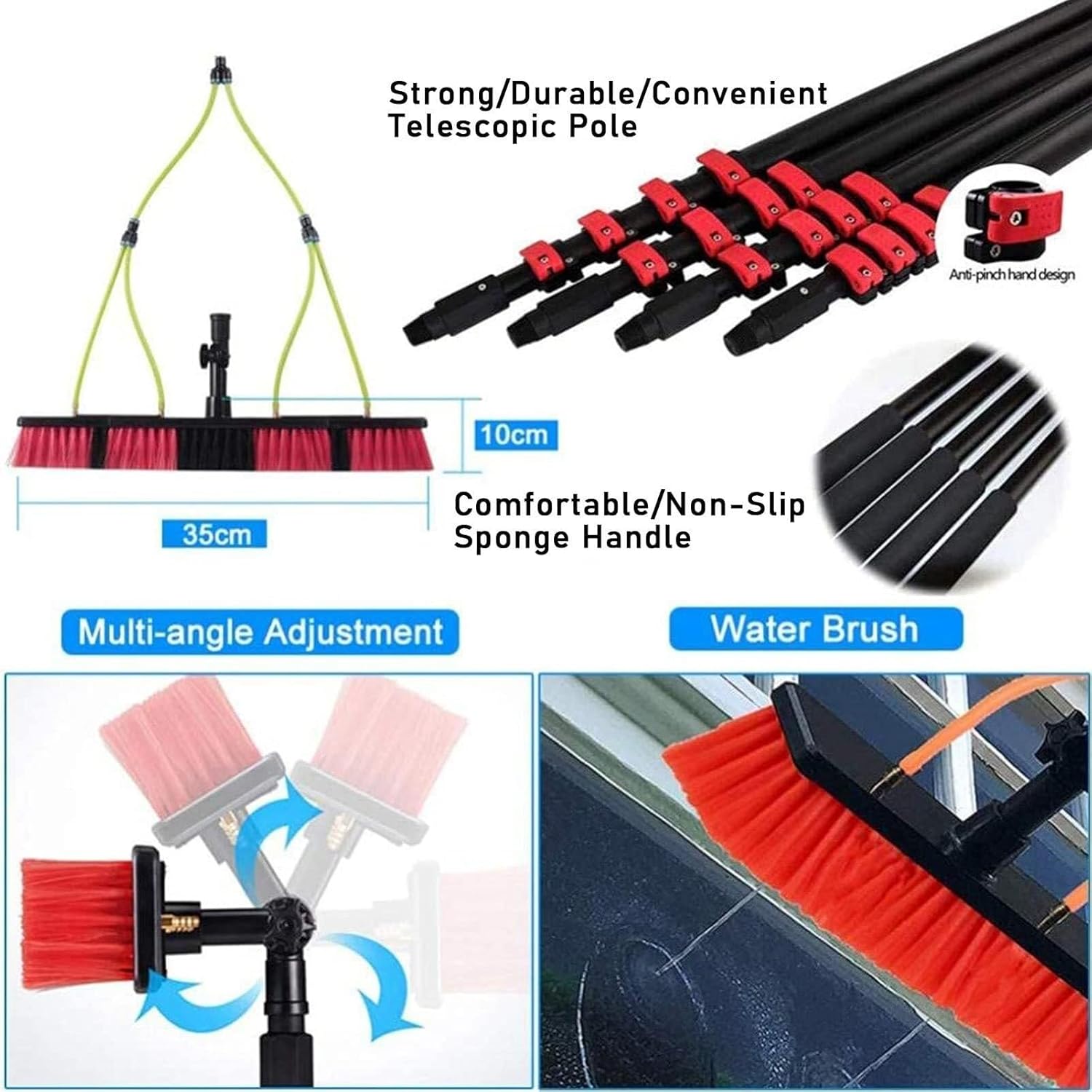 Window Cleaning Rod, Water-Fed Telescopic Brush,Extendable Cleaner Greenhouse Roof, Cleaning Photovoltaic and Solar Panels, Cleaning Brush Head