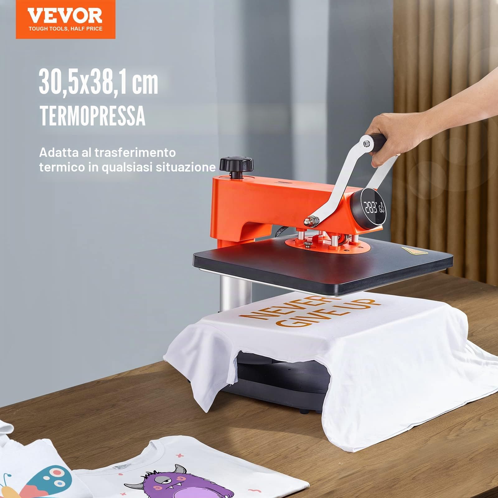 VEVOR Pressa di Calore Oscillante Multifunzione 42 x 40 x 39 cm Macchina per Sublimazione 6 in 1 Pressa di Calore con Testata a 360° per Magliette/Cappelli/Tazze/Progetti di Trasferimento di Calore