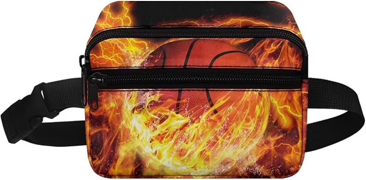 Fanny Pack for Kids Boys Flame Basketball Design Waist Bag Mini Belt Bag for Hiking Running Casual Travel