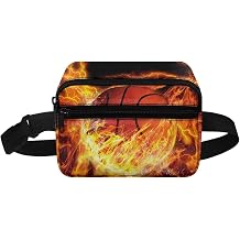 Fanny Pack for Kids Boys Flame Basketball Design Waist Bag Mini Belt Bag for Hiking Running Casual Travel