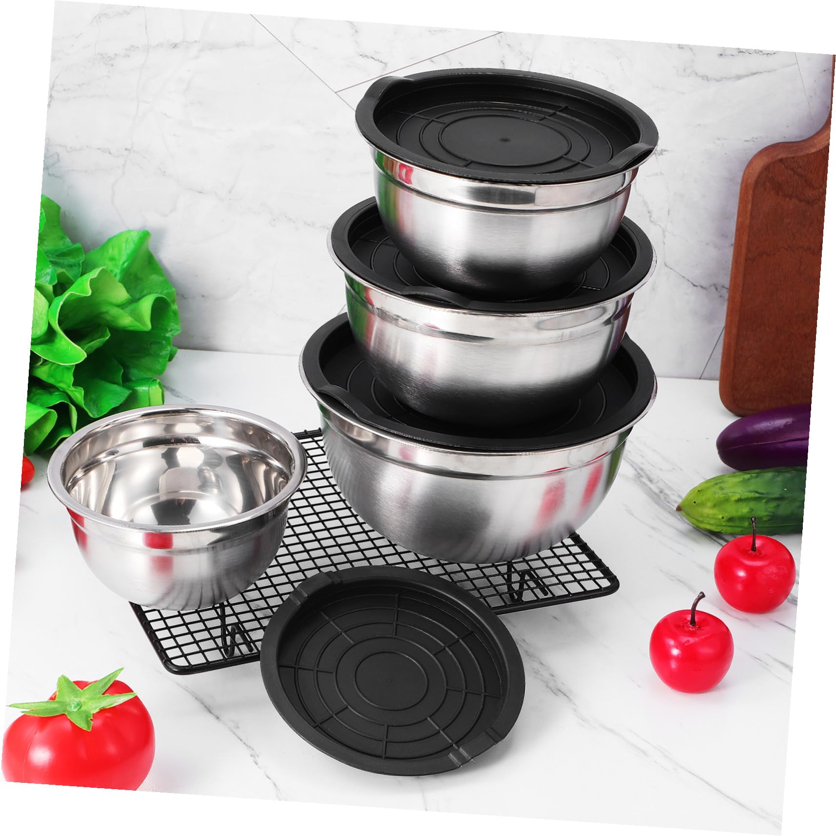 Alipis Rührschüssel aus Edelstahl mit Deckeln 4 Stück Stapelbare Küchenschüsseln für Backen Kochen und Servieren Verschiedene Größen 14 bis 20cm