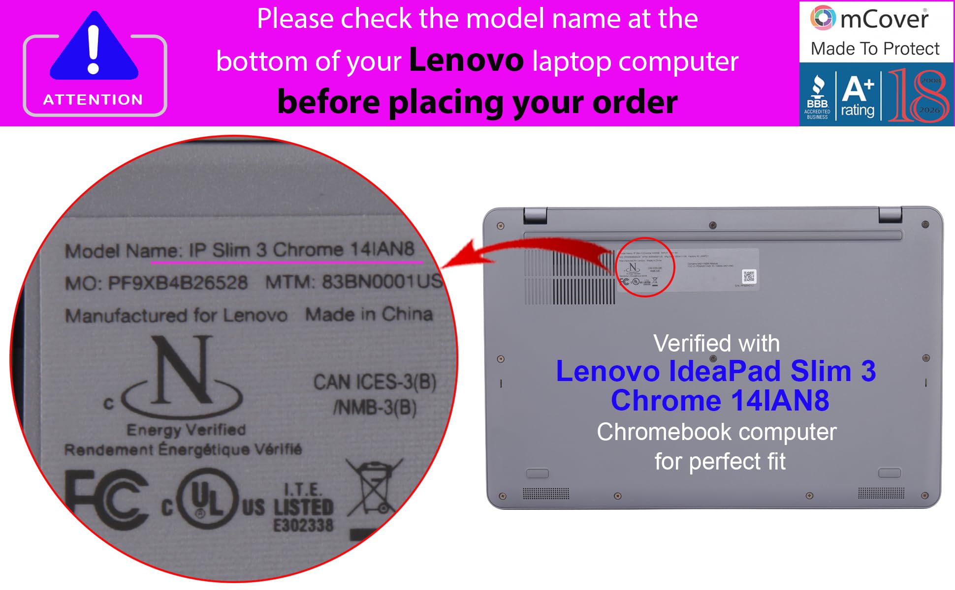 mCover Funda solo compatible con portátiles Lenovo IP Slim 3 Chrome 14IAN8 Chromebook 2023-2025 de 14 pulgadas (no compatible con otros modelos Lenovo) (transparente)