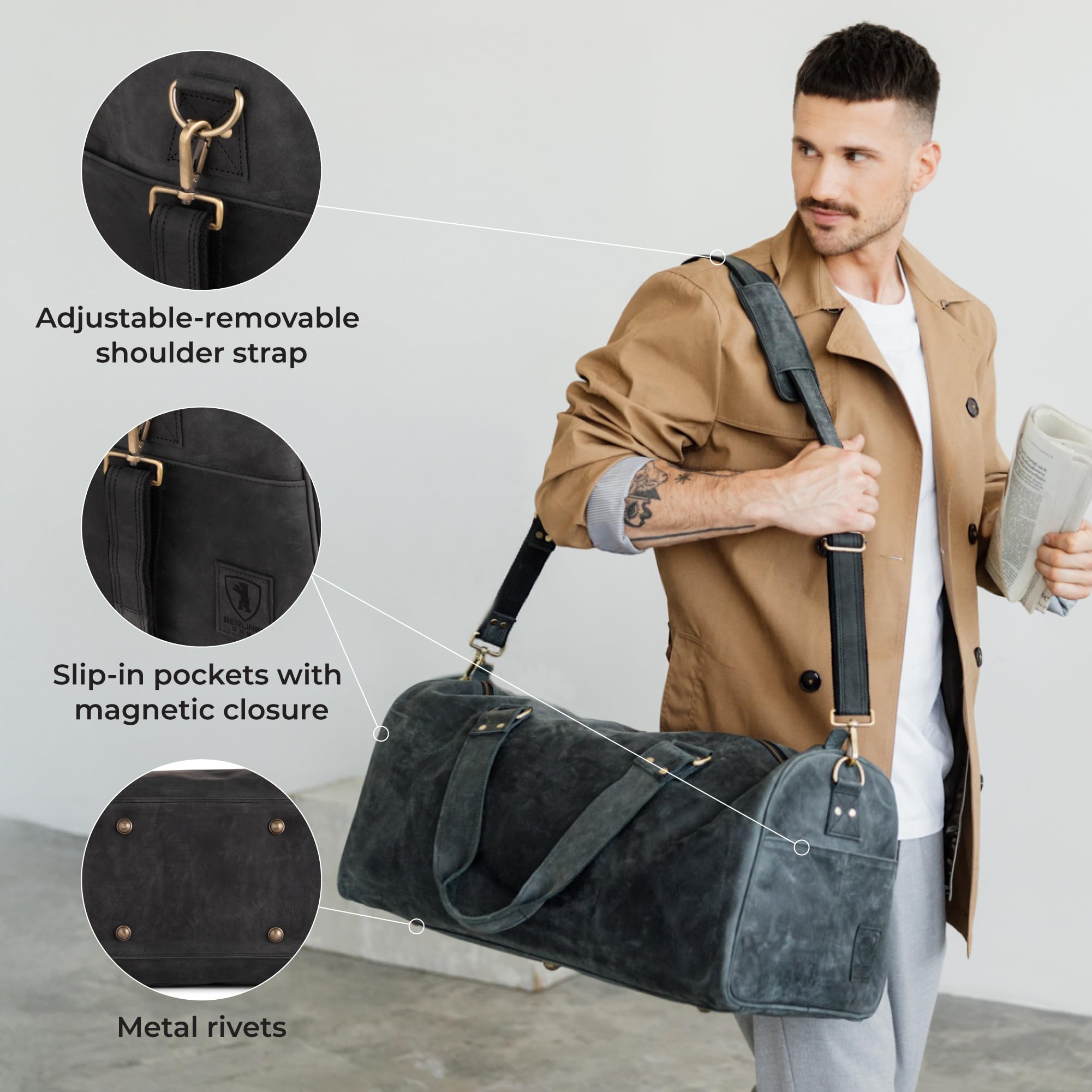 Berliner Bags Weekender Oslo skórzana torba podróżna dla mężczyzn i kobiet, brązowa duża 45 l