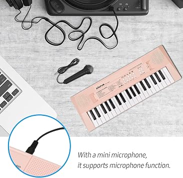 Qudai Electronic Piano with Mini Keyboard 37 Keys Electronic Keyboard Piano for Kids Piano Pink