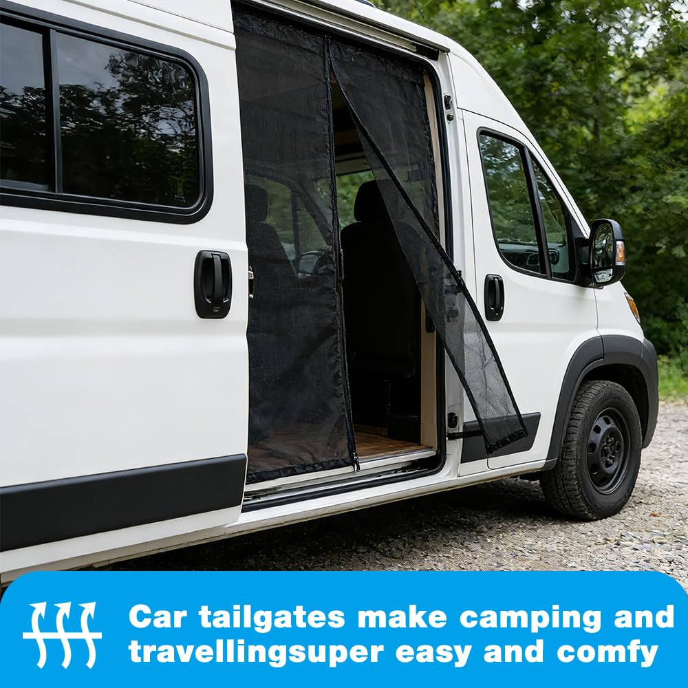 Magnetic Van Bug Nets for VW T5 T6, Magnetic Sliding Door Fly Screen Van, Van Bug Screen Mosquito Net with Central Zipper, Ventilation, Sun Protection, for Camping Travel, 175x150cm — view 7