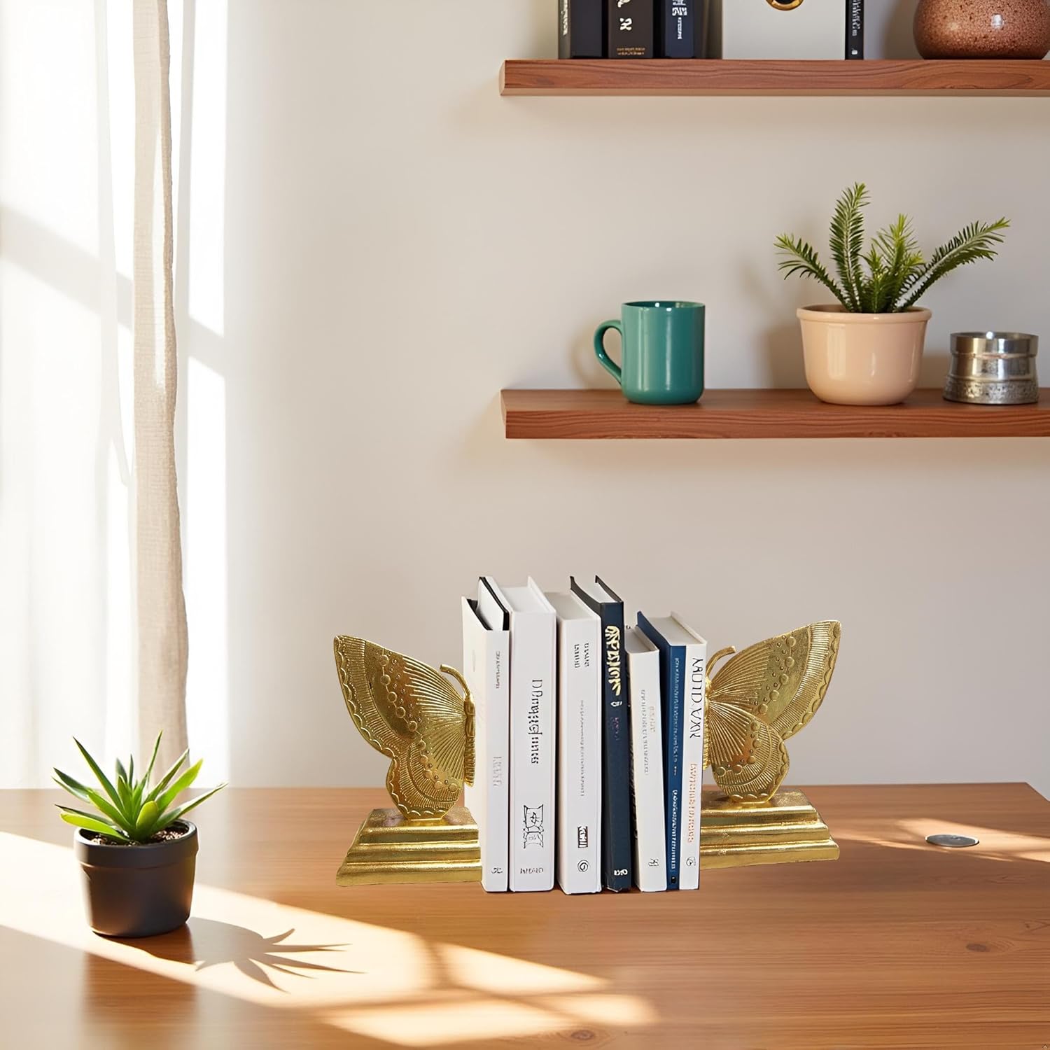 Butterfly Book Ends Decorative Bookends for Shelves, Elegant Butterfly Bookends for Bookshelf Decor, Animal Decorative Book Stoppers for Home Office