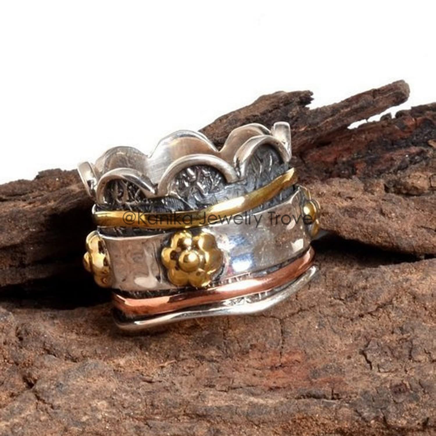 Bagues Spinner Band, Bague Anxiété pour Meditaion, Bague texturée, Bague en argent Sterling, Bague Spinner pour femme, Bague cadeau pour Noël