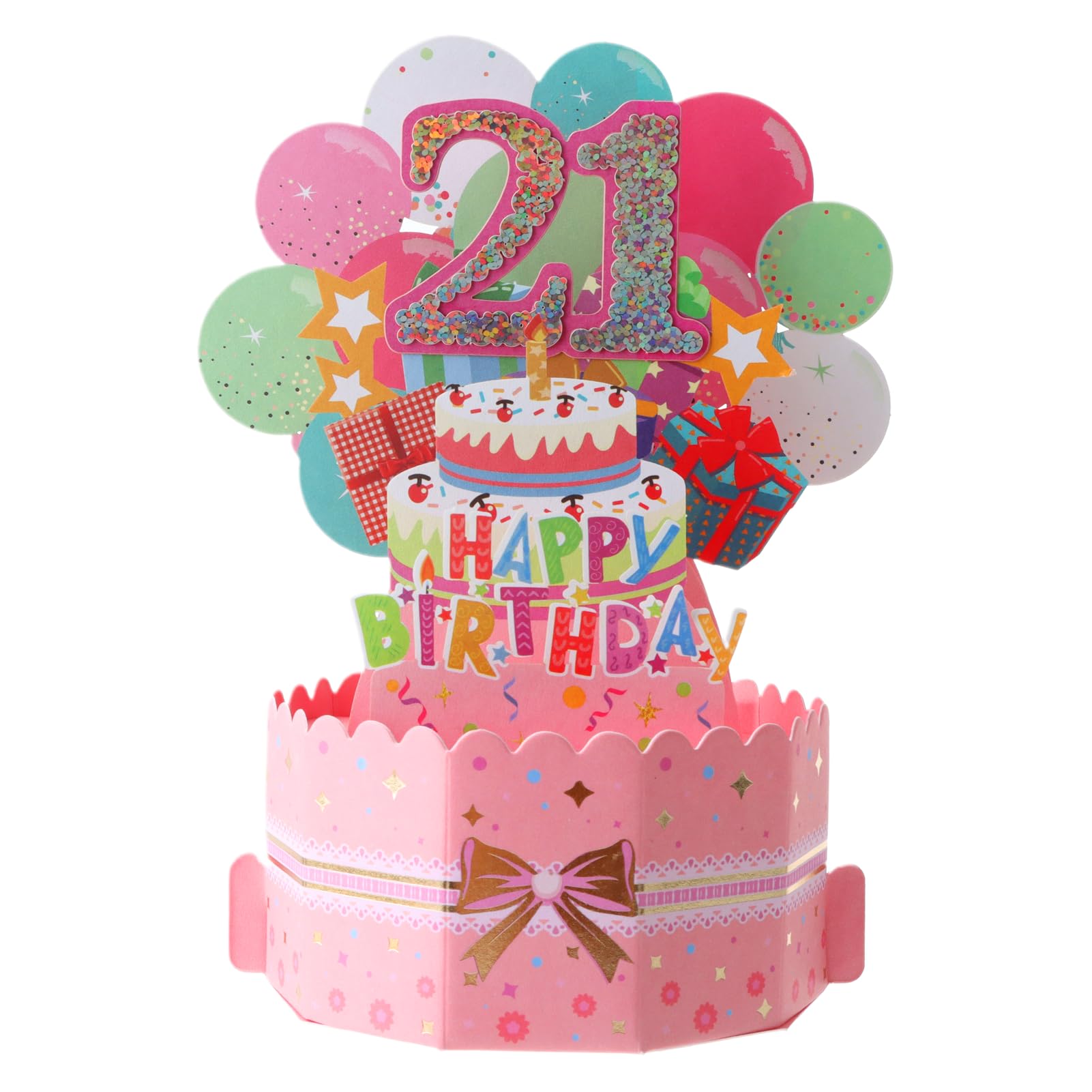 21th Birthday Card Happy 21th Birthday 3D Pop Up Greeting Card 21 th Birthday Gifts with Note and Envelope for 21 Years Old Wife Husband Mother Father Women Men Sister Friends (21th pink)