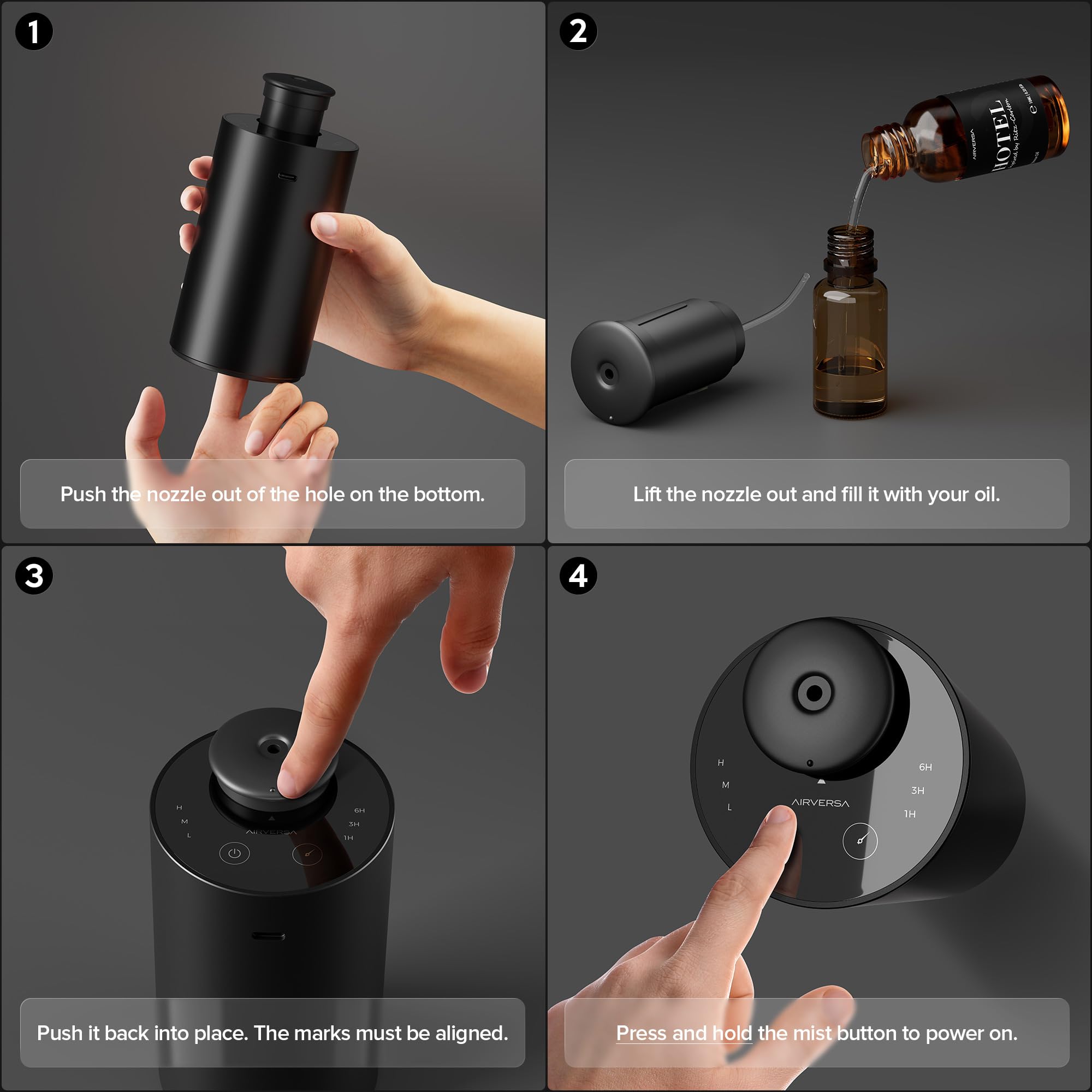 Kit de démarrage avec diffuseur d'huiles essentielles sans eau avec 30 ml d'huile parfumée inspirée par Ritz-C, mini machine à air parfumée portable de qualité supérieure à piles pour la maison, la