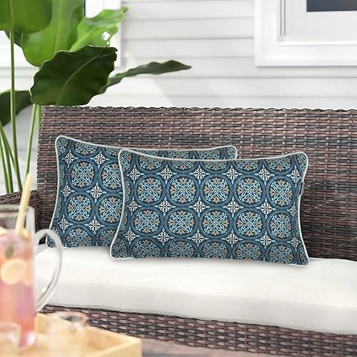 Magpie Fabrics Paquete de 2 almohadas rectangulares lumbares impermeables para exteriores con relleno, almohadas decorativas para todo tipo de