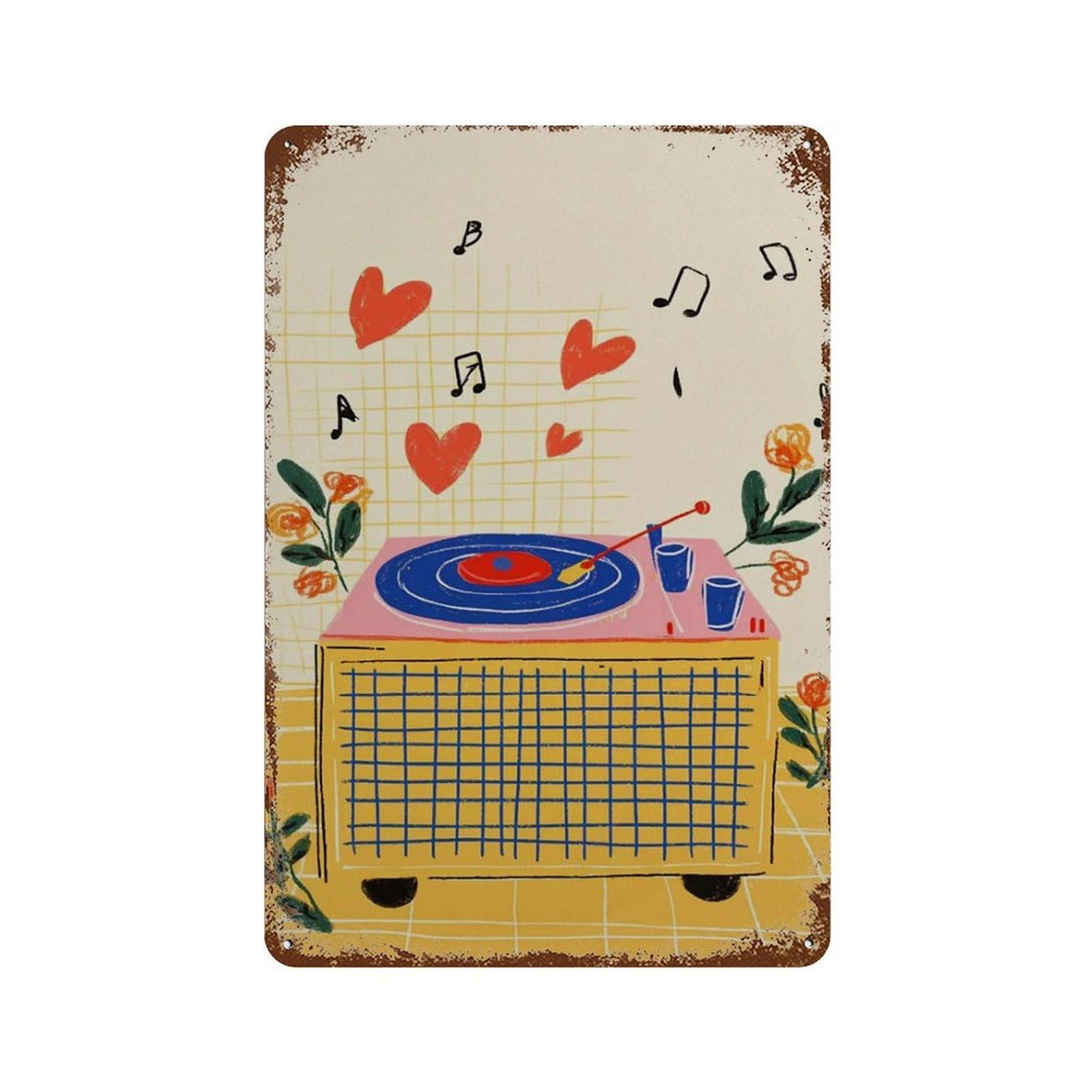 xiaoxiaoshen Record Player Retro Music Colorful Pop Turntable Fun Boho Wall Decor Art Metal Tin Poster Modern Home Decor Art Home Bar Shop Decorations Vintage Sign 30x20cm