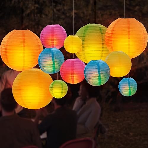 DazzLiteer 12 linternas de papel blanco con luz LED, decoraciones redondas de papel colgantes para cumpleaños, bodas, fiestas, decoraciones del DazzLiteer 12 linternas de papel blanco con luz LED, decoraciones redondas de papel colgantes para cumpleaños, bodas, fiestas, decoraciones del