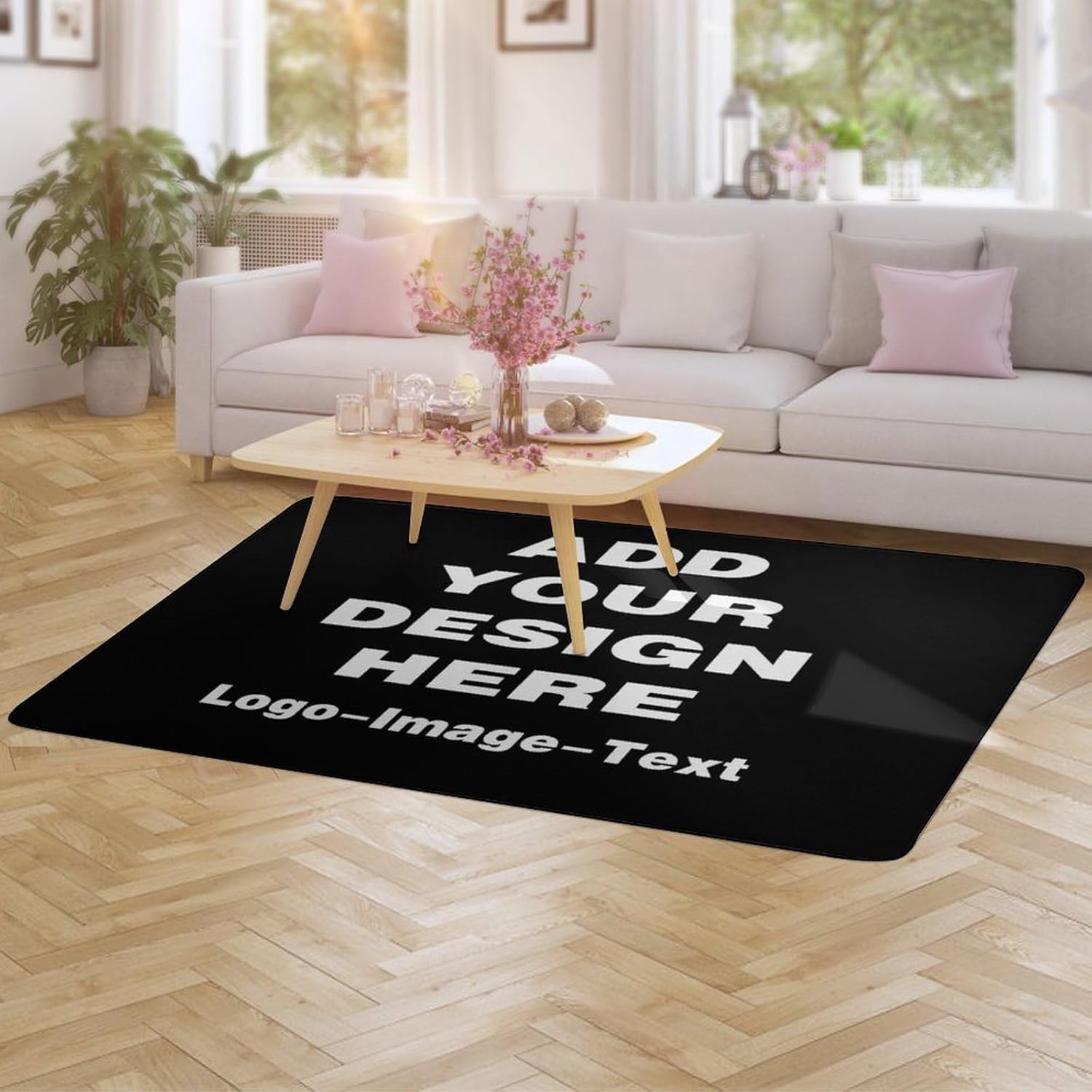 Custom Rug Personalized Area Carpet Add Your Own Logo Image Text Photo Customized Washable Non Slip Durable Door Mat for Garden Home Office, Black