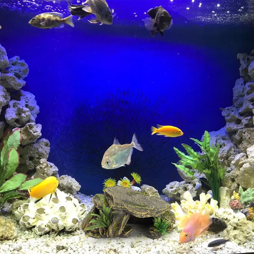 Rettili Nascondiglio Grotta, Tartaruga Nasconde Cave Grotte Di Pietra Rifugio Tartarughe Rampa Piattaforma Habitat Riparo Nascosta Resina Nascondi Roccia Per Rettile Rana Acquario Zoo Decorazione