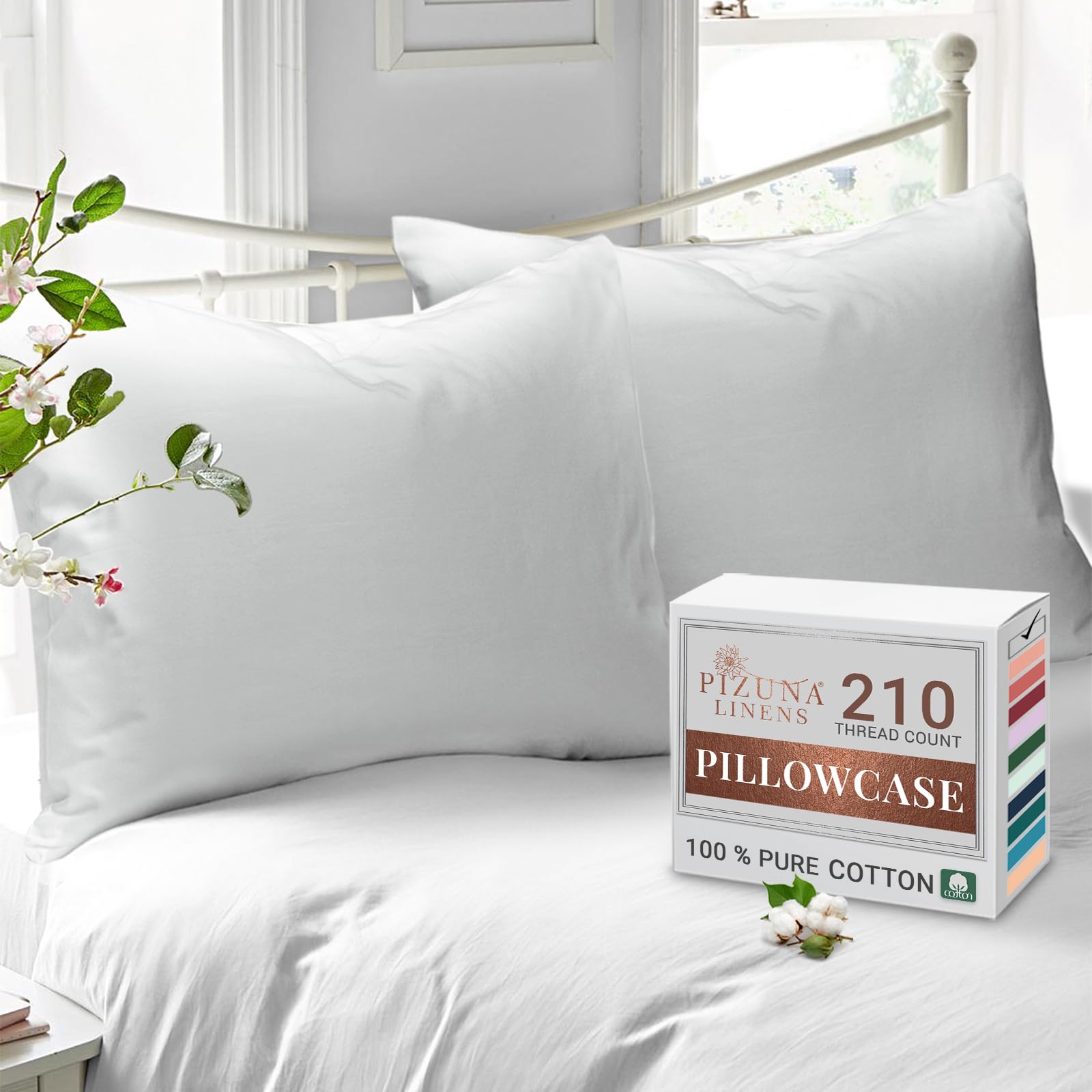 Pizuna White Cotton Percale Housewife Pillowcases 2 Pack 48X74cm, 100% Long Staple Combed Cotton Pillow Cover, Percale Weave Housewife Pillow Cases (Cotton Pillow Cases 2 Pack)