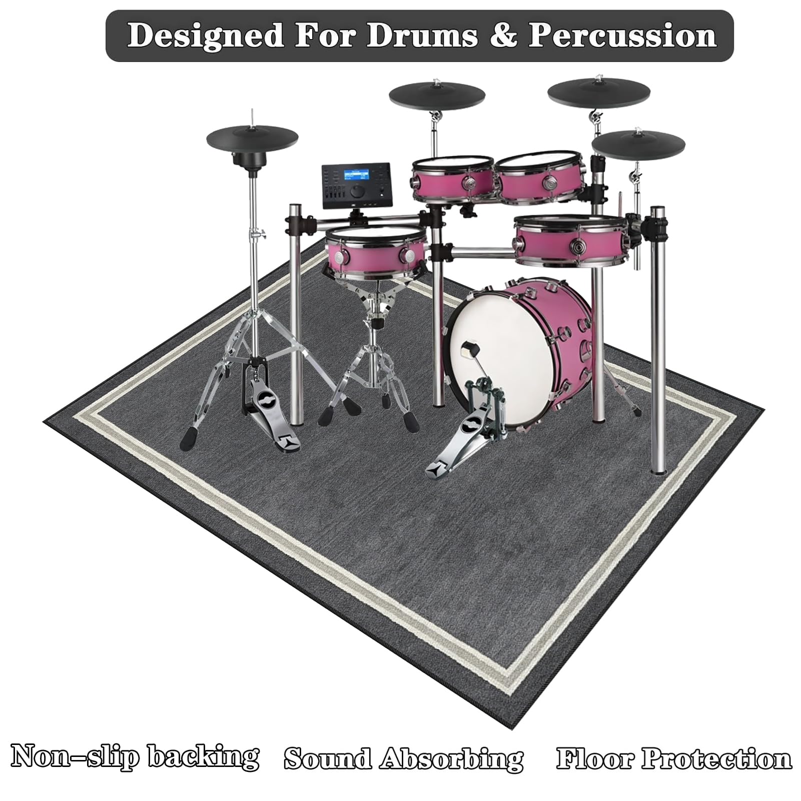 Schlagzeug Teppich für Bass Drum Snare | 170 x 140 cm Grau Trommel Teppiche rutschfeste | Schlagzeugteppich | Schallschutzdecke Akustik Elektrisches Schlagzeug Teppich für Studio | Wohnung