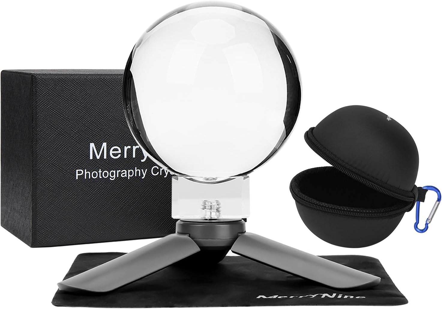 MerryNine K9 Crystal Photography Ball, K9 Lens Crystal Ball with Mini Tripod, Universal Camera Interface Crystal Base and Pouch, for Teaching Light Spectrum Physics Art Decor, (80mm)