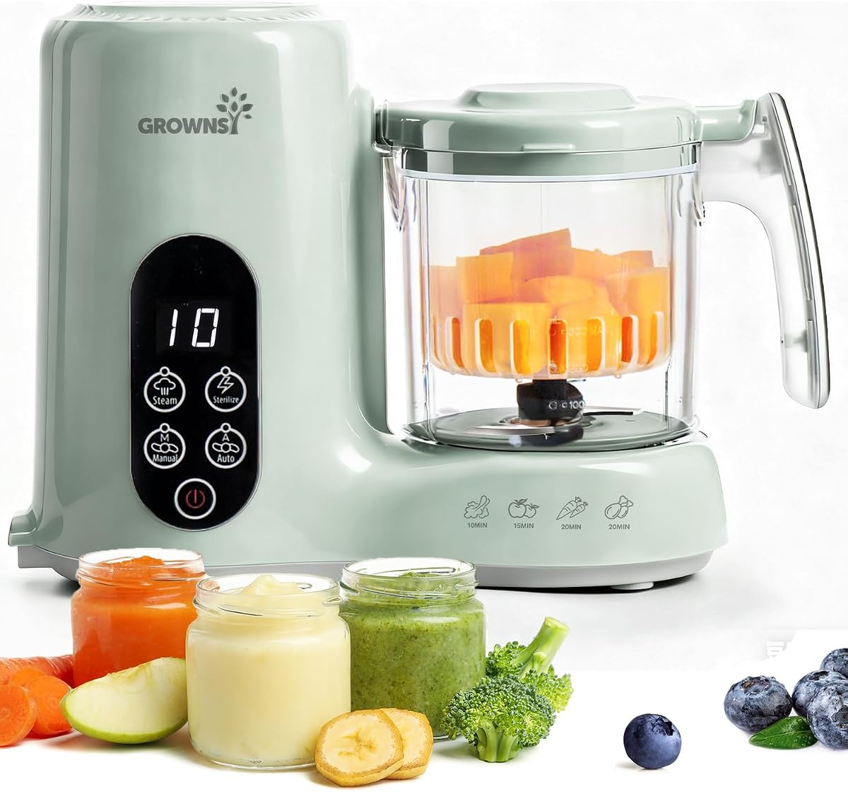 Baby Food Maker, Steamer & Blender Baby Food Processor, Green | BPA-Free Elevated Steam Basket, Healthy Homemade Baby Food Purees, Starting Solids & BLW, Baby Feeding Essentials, 6+ Months