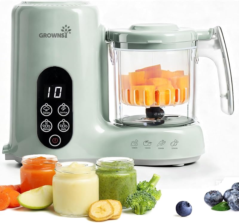 Baby Food Maker, Steamer & Blender Baby Food Processor, Green | BPA-Free Elevated Steam Basket, Healthy Homemade Baby Food Purees, Starting Solids & BLW, Baby Feeding Essentials, 6+ Months