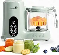Grownsy Máquina de fazer alimentos para bebês com cesta a vapor, processador de comida de bebê em uma etapa, moedor de purê a vapor, moedor de cozimento automático e esterilização para comida de bebê