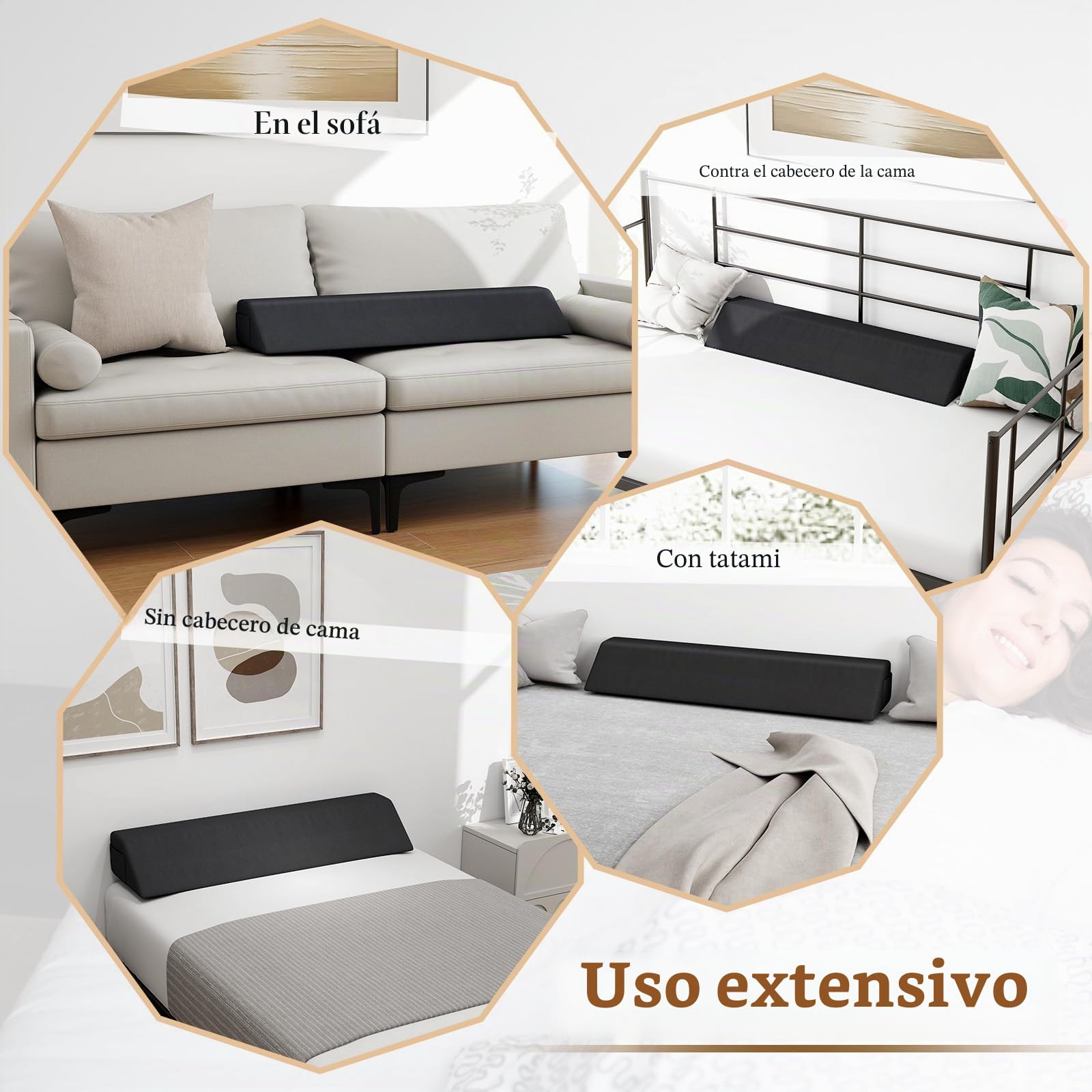 LIFEZEAL Almohada Trapezoidal para Rellenar el Espacio entre el Cabecero y el Colchón, Almohada de Lectura con Funda Lavable, Acolchada con Esponja, 2 Bolsillos Laterales, para Cama (137 x 25 x 13 cm)