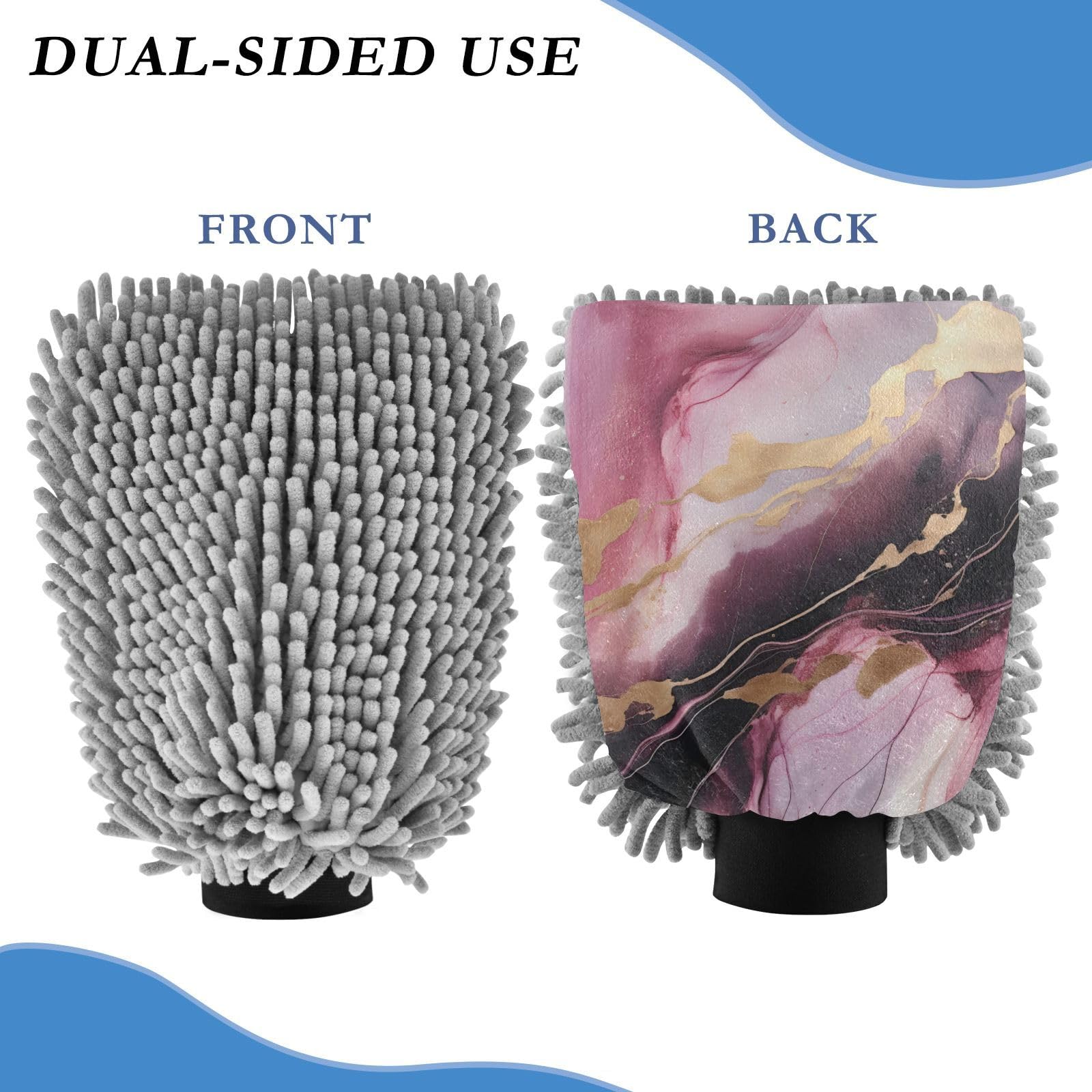 IOACIY Absorbent Microfiber Car Wash Drying Mitts, 2 Pack, Scratch-Free & Lint-Free, Rich Foam, Highly Absorbent, Double Sided, Wash Mitt Perfect for Car Washing, L, Marble Gold Pink