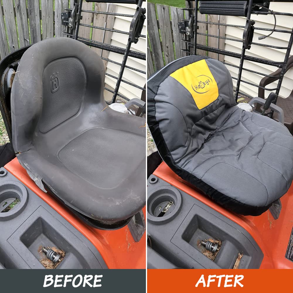 HOMEYA Funda de Asiento para cortacésped, Resistente al Agua, Oxford 600D, Funda de Asiento de Tractor con Acolchado y Bolsillos Traseros, para Asientos de 12.2 a 14.2 Pulgadas de Alto, se Adapta a