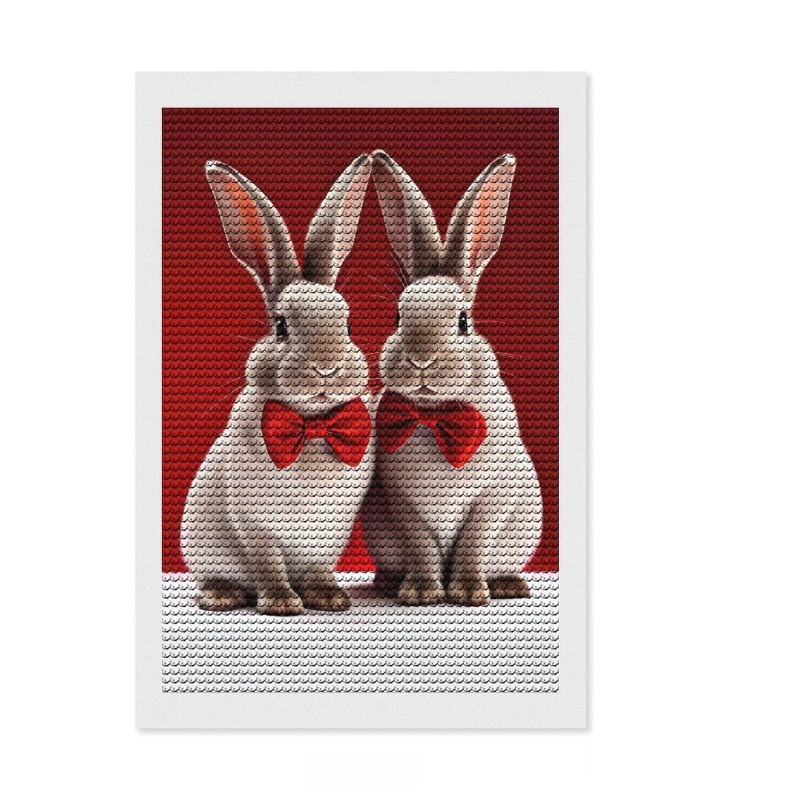 Junmoney Rabbit Cute Animal Diamond Painting Canvas Set 8"x12", for Craft Lovers, Nice Detail and Sparkle, Boho Decor, Birthday Gift