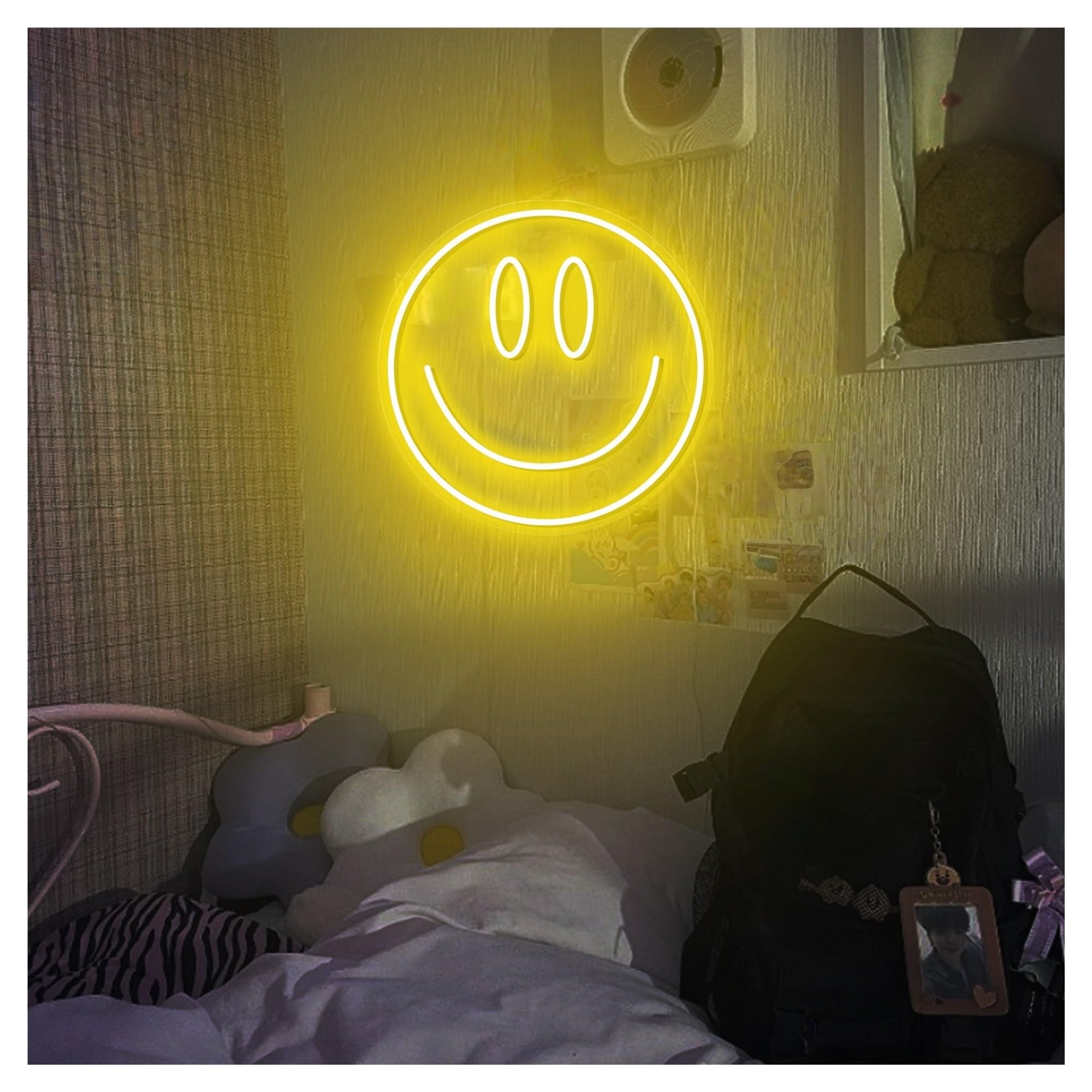 RONGCH Hanging Art Neon Signs Smiley Face Neon Sign, Suitable for Kids Room Wall Decor with Brightness Adjustable 30cm(B)