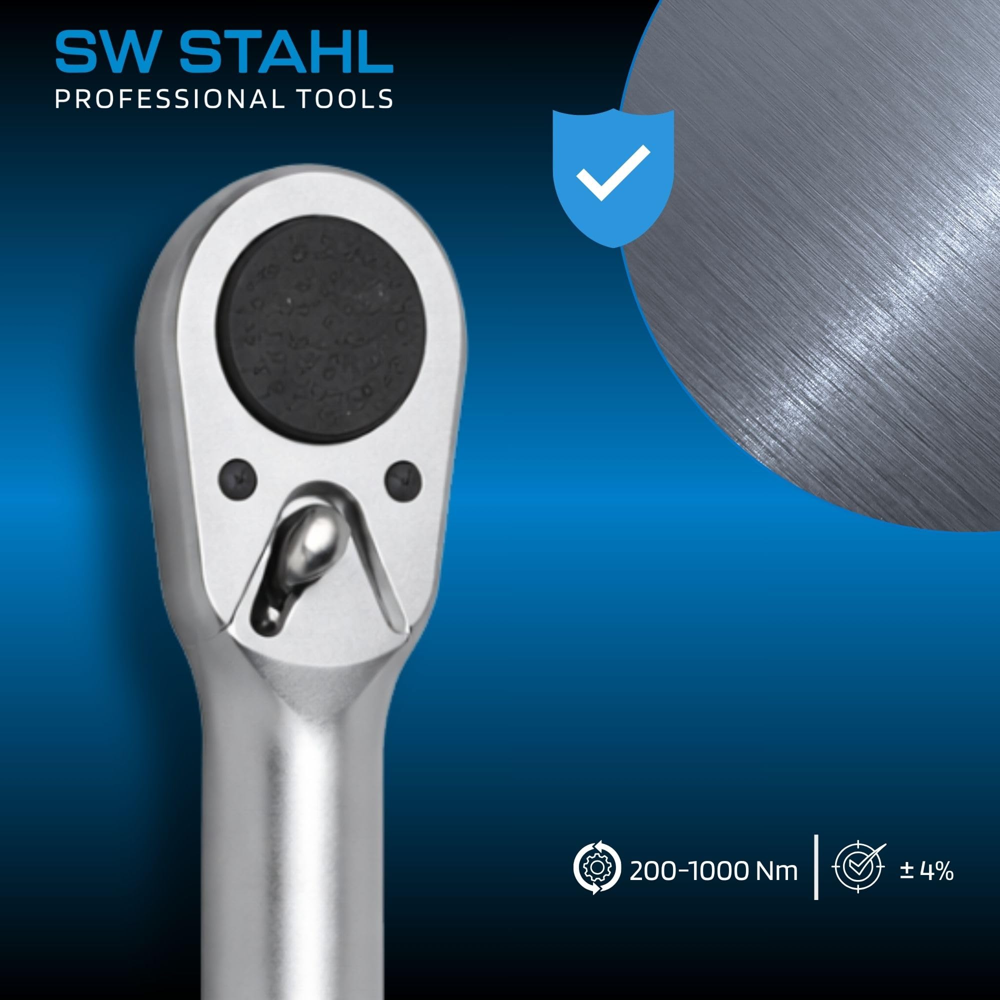 SW-Stahl 03878L Drehmomentschlüssel 1 Zoll, 200-1000 Nm Profi Ratsche | Für LKW, Traktor & PKW - 25 mm Antrieb - Umschaltknarre aus Chrom-Vanadium-Stahl - Präzise Radschrauben Montage