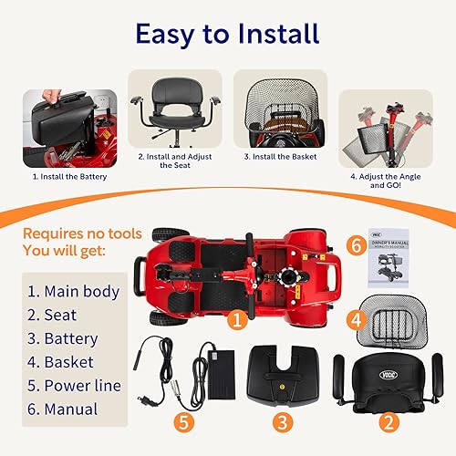 Miniatura 5 de Scooters de movilidad para adultos, scooter de movilidad plegable, sillas de ruedas eléctricas plegables para adultos mayores, silla de ruedas