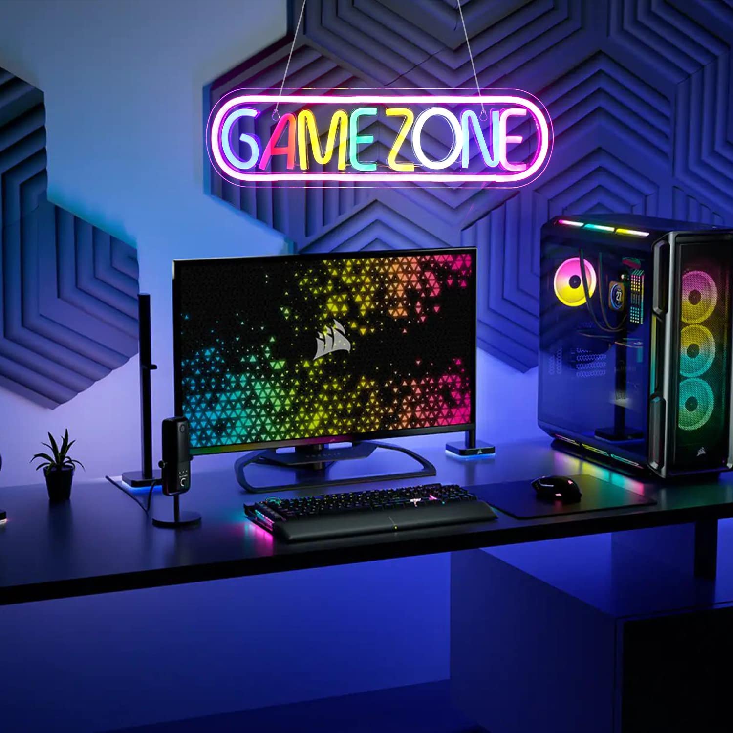 ゲーミングルーム　LED　ネオンサイン　インテリア　3Dウォールパネル　セット Amazon.co.jp: Homagical LED ネオンライトゲーミングライト (16