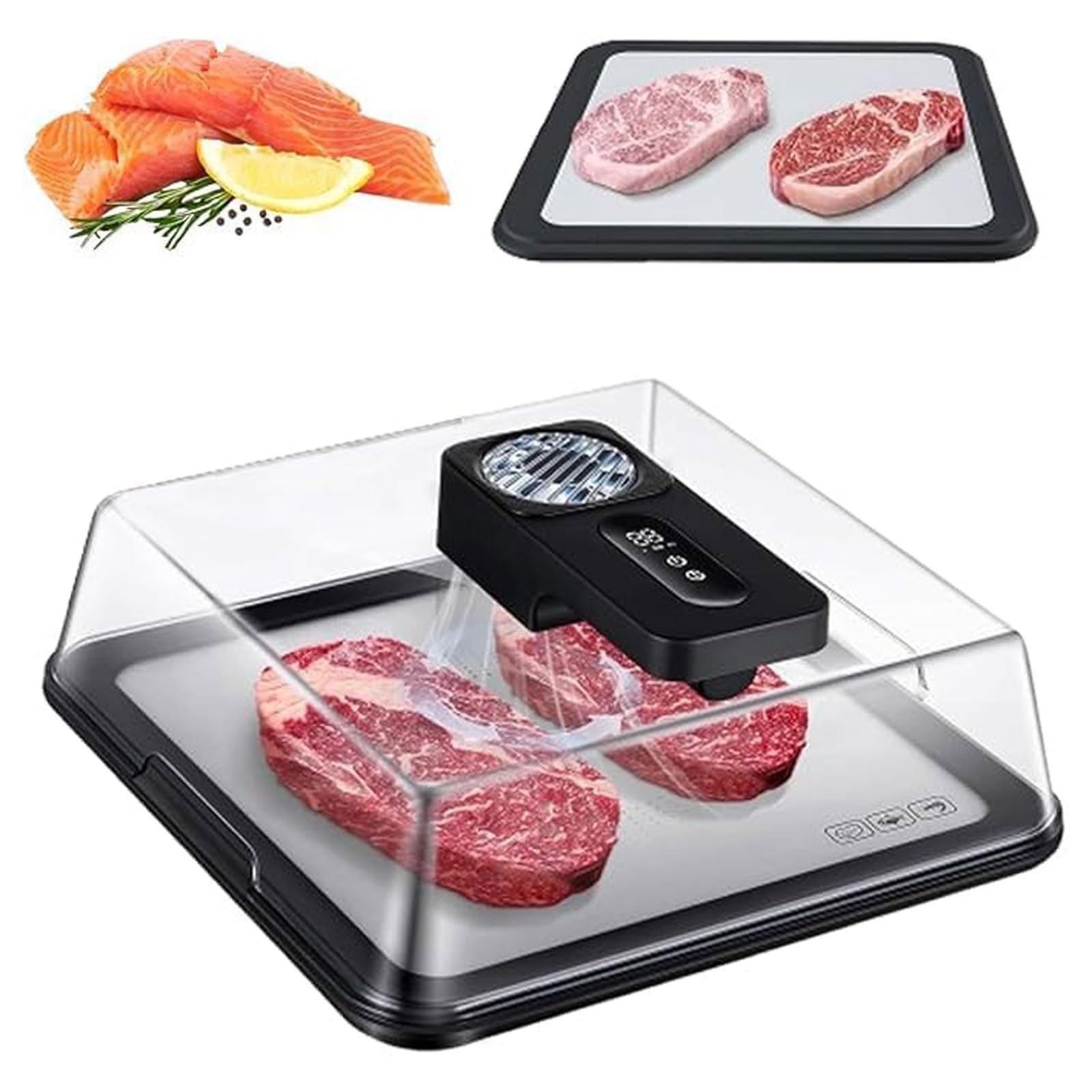 GYKOZY 4.2L Electric Defrosting Tray - Rapid 10min Thawing, USB Rechargeable 2000mAh Battery, No Water Needed, Ideals for Frozen Meat, Steak, Chicken, Fish, Shrimp & Seafood (Black)