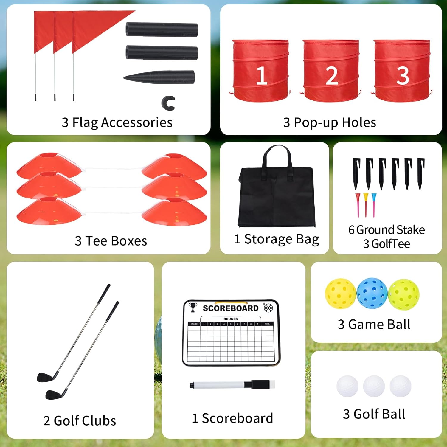 3 Pcs Backyard Golf Outdoor Game with 2 Clubs - Outdoor Golf Yard Game for Adults and Family, Beach, Camping, Lawn, Park
