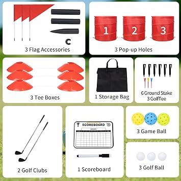 WodGod 3 Pcs Backyard Golf Outdoor Game with 2 Clubs - Outdoor Golf Yard Game for Adults and Family, Beach, Camping, Lawn, Park