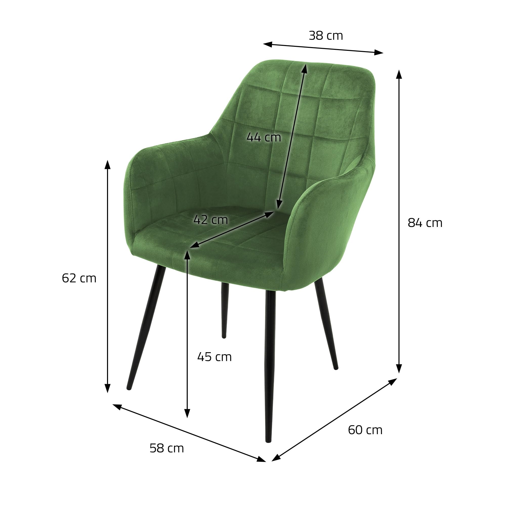 ECD Germany Set di 4 Sedie Sala da Pranzo con Schienale e Braccioli Verde Chiaro Salvia Poltrone Soggiorno Cucina con Rivestimento in Velluto e Gambe in Metallo Poltroncine da Salotto Confortevoli