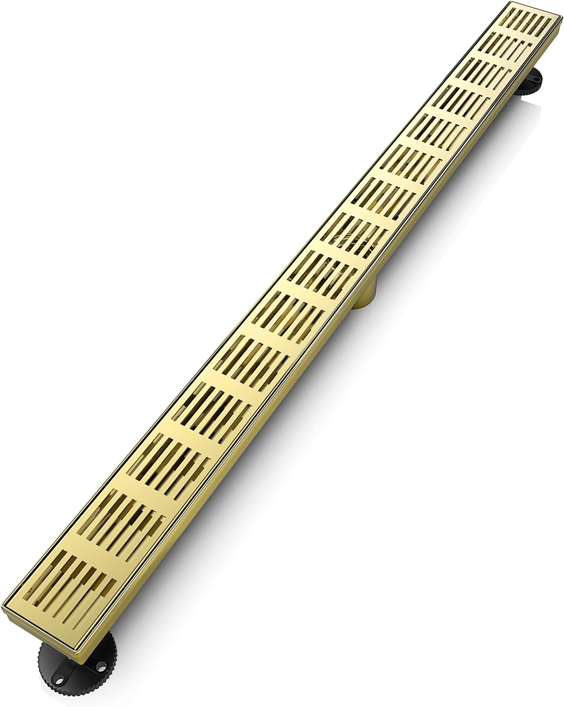 WEBANG 36 Inch Linear Shower Drain Rectangular Floor Drain with Accessories Fence Pattern Cover Grate Removable SUS304 Stainless Steel Watermark&CUPC Certified Brushed Gold