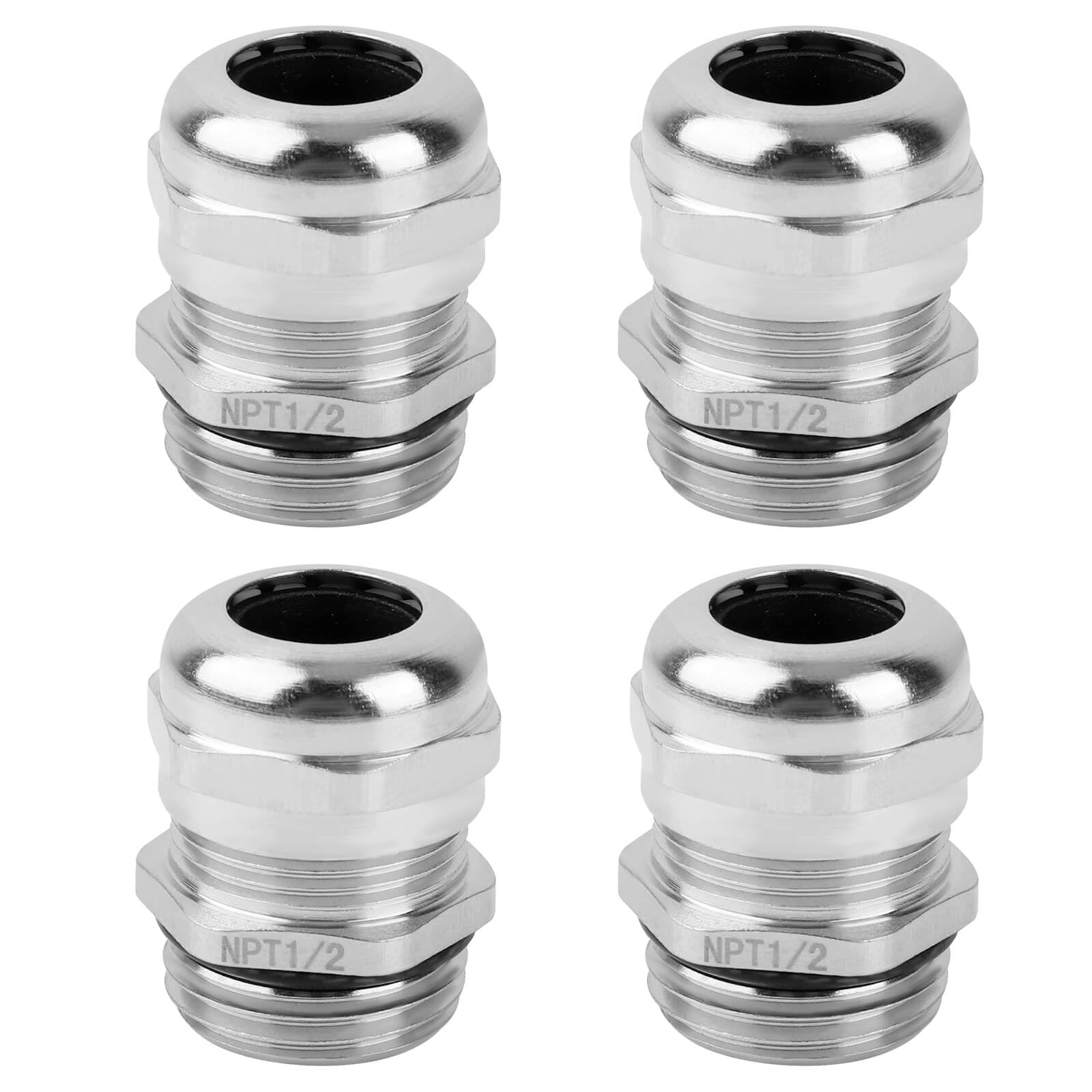 4 pressacavi impermeabili in rame nichelato da 1/2", impermeabili IP68, pressacavi regolabili, connettori con guarnizioni e dado di bloccaggio per cavi di diametro 6-12 mm