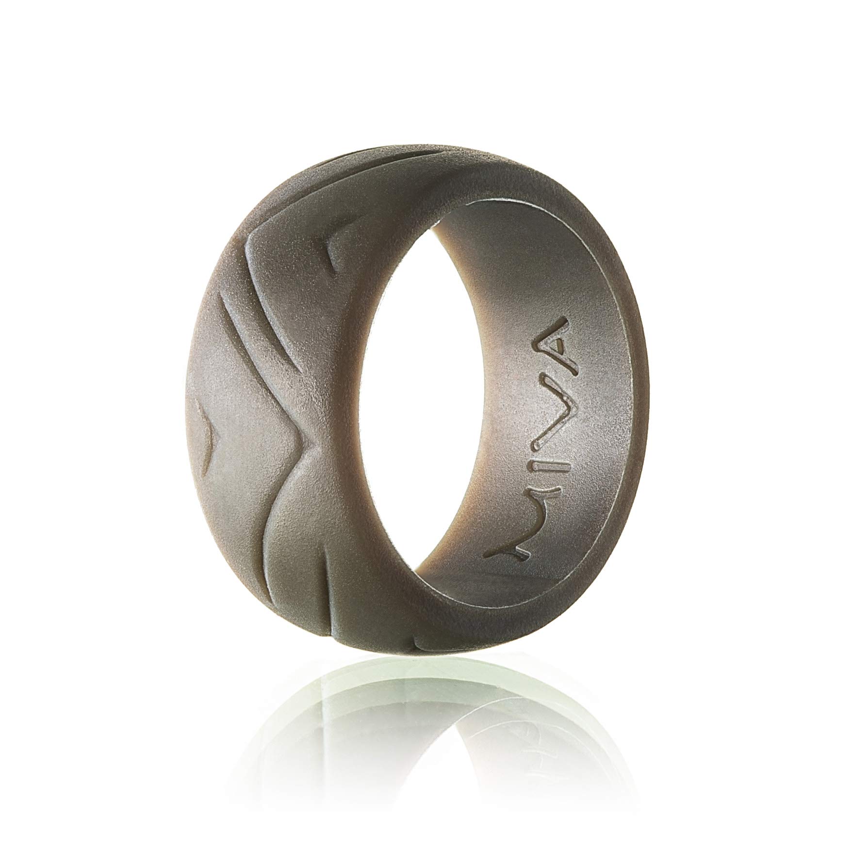 Silicone Wedding Ring for Men - New V-Lines Pattern - Rubber Wedding Band Set for Him, Men's Active Lifestyle Fashion Rings Packs, Safe Material and High Durability (1-Pack Dark Shade Brown, 12)