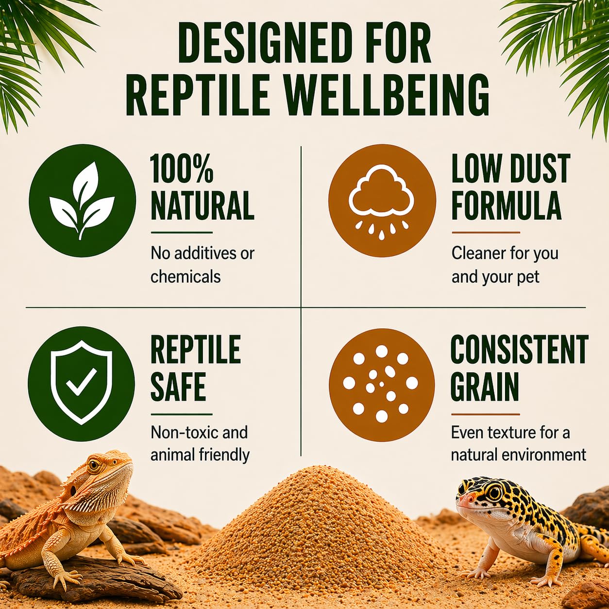 Sable du désert – Substrat naturel pour reptiles pour dragons barbu, geckos et lézards – Réduction de la poussière, sans danger pour la lampe – Encourage le creusement naturel et le