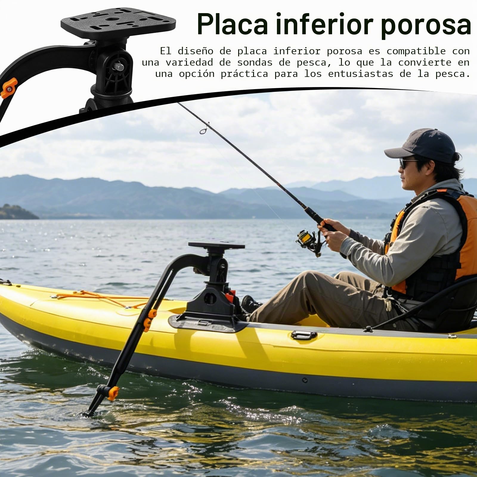 Soporte para Sonda De Pesca, Soporte Giratorio De 360 ​​Grados Soporte para Sonda con Abrazadera Ajustable Y Placa De Montaje Universal para Barcos Y Kayaks Altura De 28-40cm