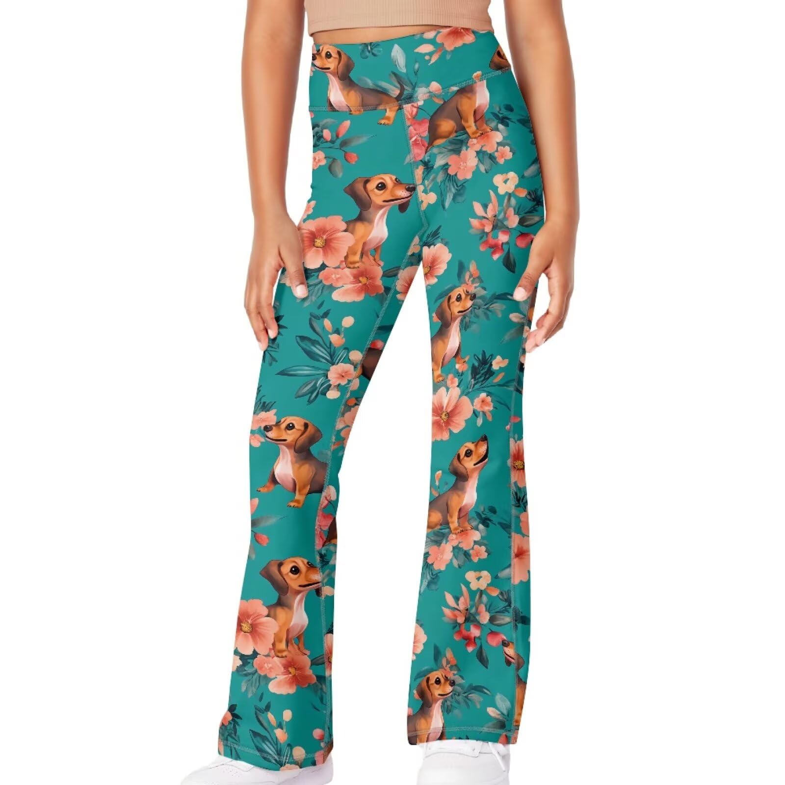Girls Leggings Floral Print High-Waisted Flared Pants 5-14 Years