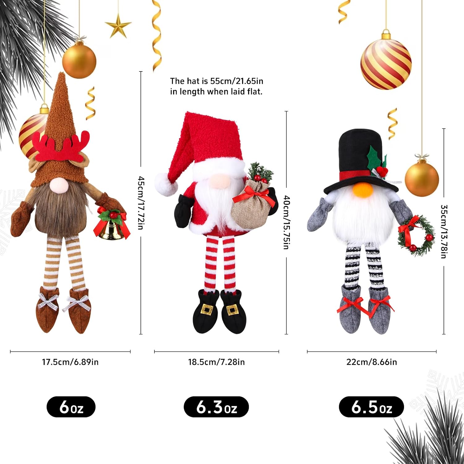 3PCS Christmas Gnomes Plush,Long Leg Faceless Swedish Handmade Santa Plush Doll, Antler Gnome Rudolph Figurine Ornament for Home Holiday Party Gifts,Hotel, mall, Window Decoration,2025
